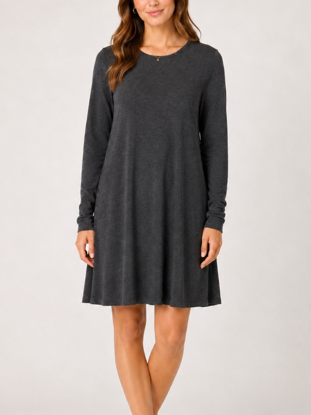 Eileen Fisher dark gray long sleeve stretch jersey dress size M
